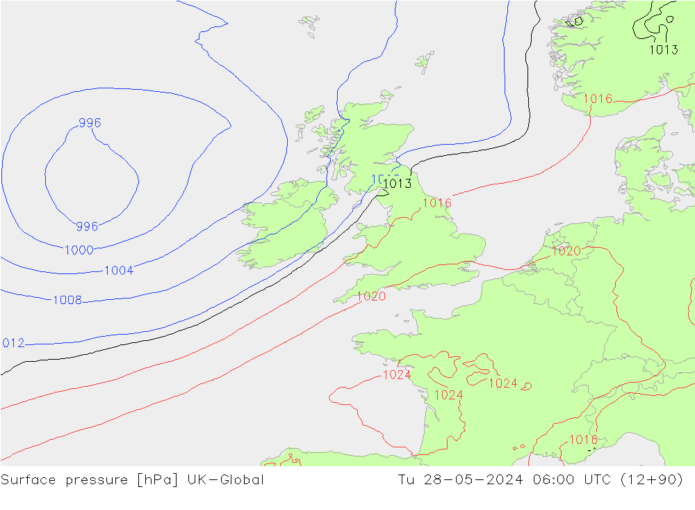 Presión superficial UK-Global mar 28.05.2024 06 UTC