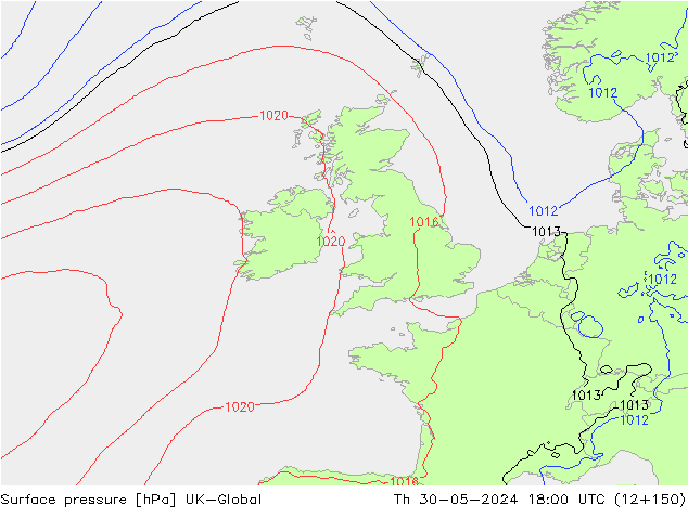 Presión superficial UK-Global jue 30.05.2024 18 UTC