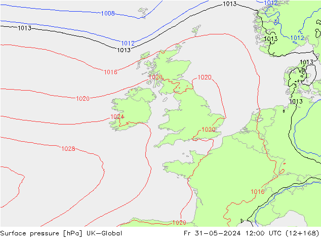 Surface pressure UK-Global Fr 31.05.2024 12 UTC