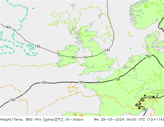 Height/Temp. 850 hPa UK-Global Mi 29.05.2024 06 UTC