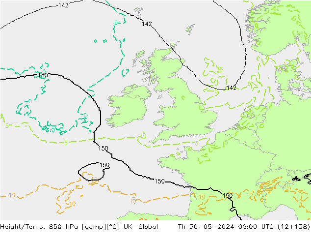 Height/Temp. 850 гПа UK-Global чт 30.05.2024 06 UTC