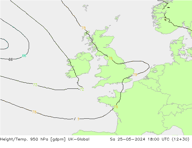 Height/Temp. 950 hPa UK-Global Sa 25.05.2024 18 UTC