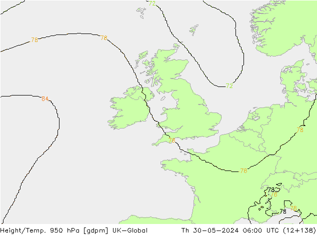 Height/Temp. 950 гПа UK-Global чт 30.05.2024 06 UTC
