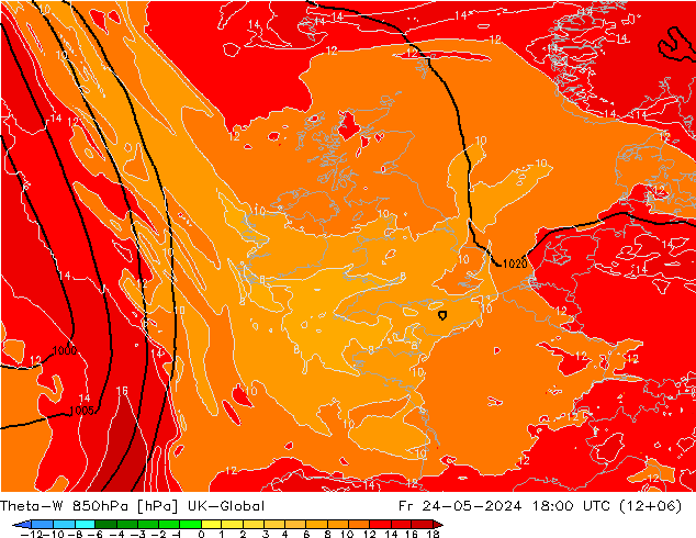 Theta-W 850гПа UK-Global пт 24.05.2024 18 UTC