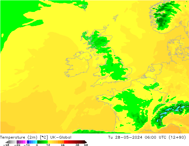 Temperature (2m) UK-Global Tu 28.05.2024 06 UTC