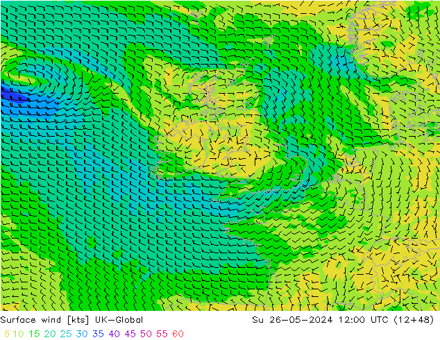 wiatr 10 m UK-Global nie. 26.05.2024 12 UTC
