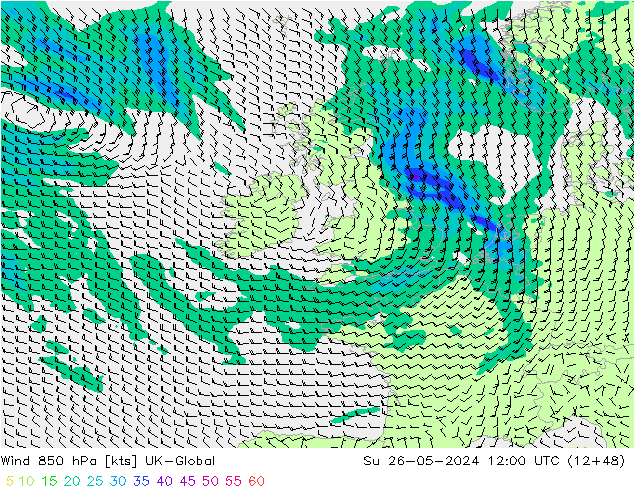 Vento 850 hPa UK-Global dom 26.05.2024 12 UTC