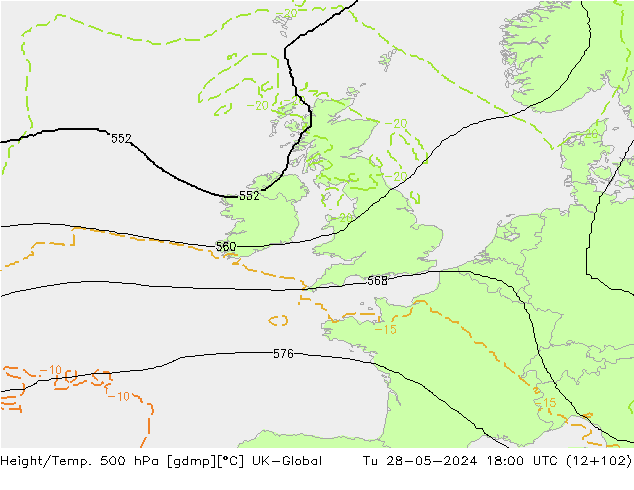 Height/Temp. 500 hPa UK-Global Tu 28.05.2024 18 UTC