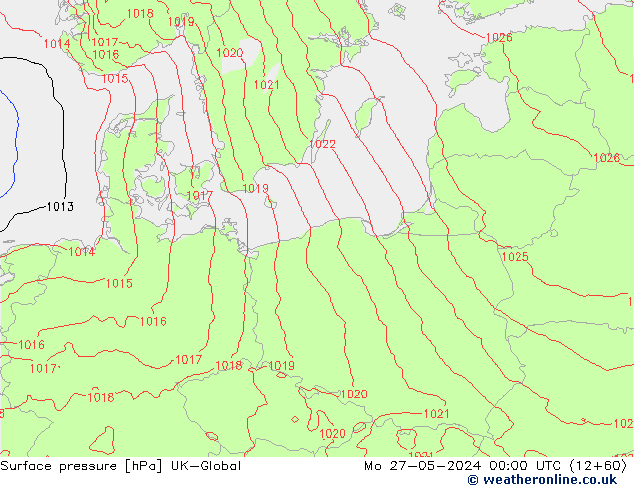 Surface pressure UK-Global Mo 27.05.2024 00 UTC