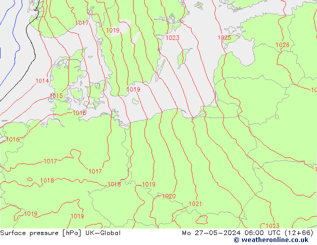 Pressione al suolo UK-Global lun 27.05.2024 06 UTC