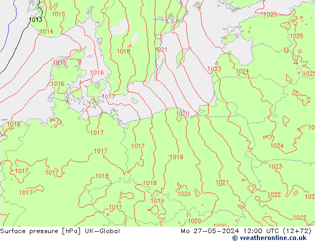 Pressione al suolo UK-Global lun 27.05.2024 12 UTC