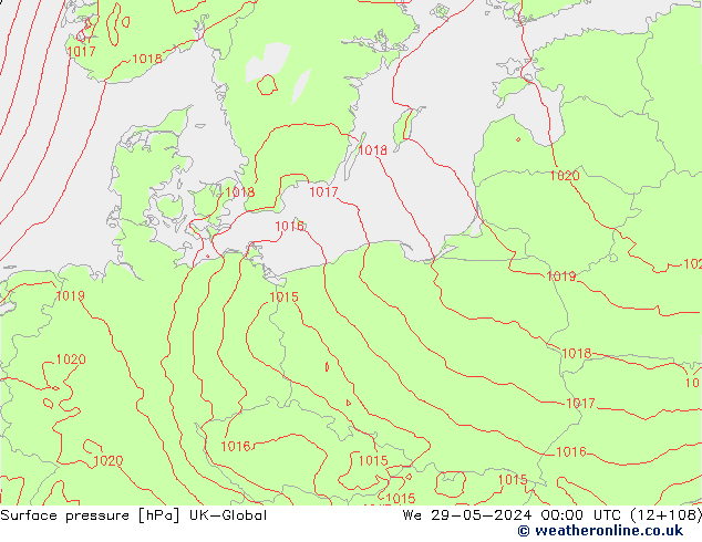 Surface pressure UK-Global We 29.05.2024 00 UTC