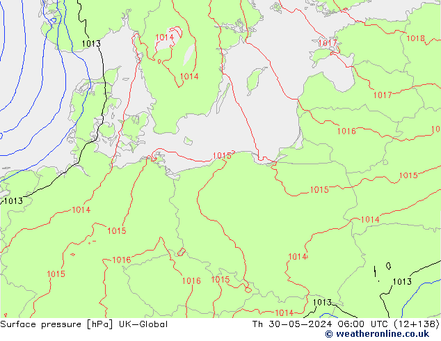 Surface pressure UK-Global Th 30.05.2024 06 UTC