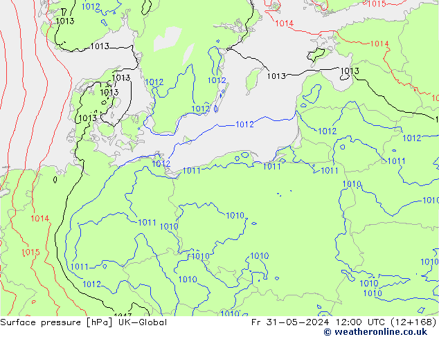 Atmosférický tlak UK-Global Pá 31.05.2024 12 UTC