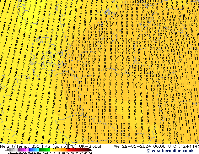 Height/Temp. 850 hPa UK-Global Qua 29.05.2024 06 UTC