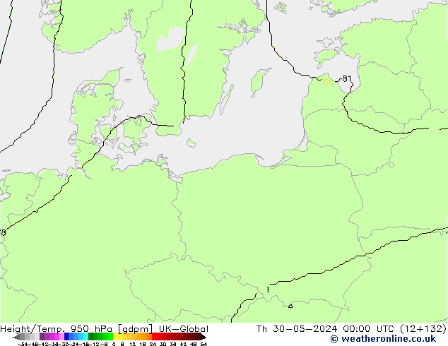 Height/Temp. 950 гПа UK-Global чт 30.05.2024 00 UTC