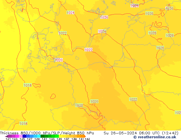 Thck 850-1000 hPa UK-Global nie. 26.05.2024 06 UTC