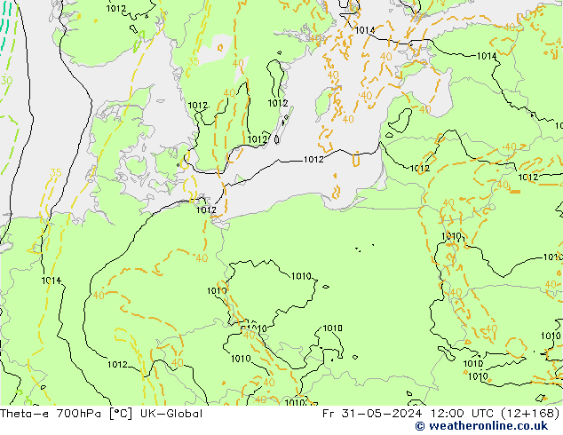 Theta-e 700hPa UK-Global ven 31.05.2024 12 UTC