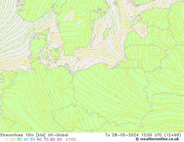 Streamlines 10m UK-Global Tu 28.05.2024 12 UTC