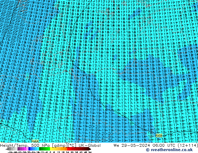 Height/Temp. 500 hPa UK-Global mer 29.05.2024 06 UTC