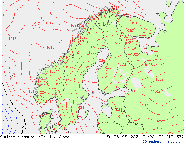 Atmosférický tlak UK-Global Ne 26.05.2024 21 UTC