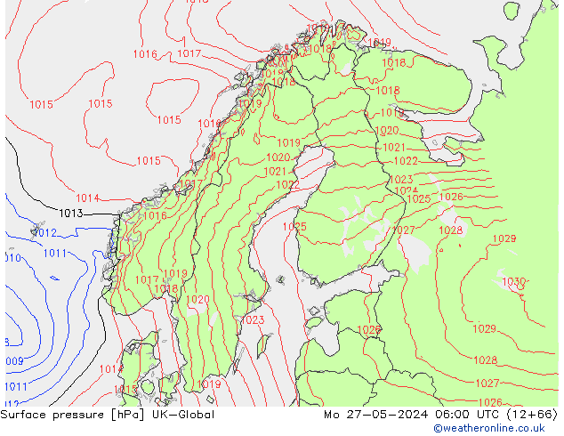 Atmosférický tlak UK-Global Po 27.05.2024 06 UTC