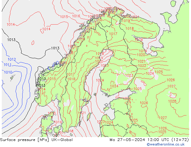 Surface pressure UK-Global Mo 27.05.2024 12 UTC