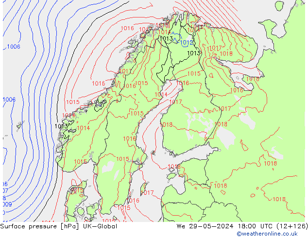 Atmosférický tlak UK-Global St 29.05.2024 18 UTC