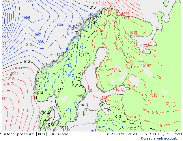 Luchtdruk (Grond) UK-Global vr 31.05.2024 12 UTC