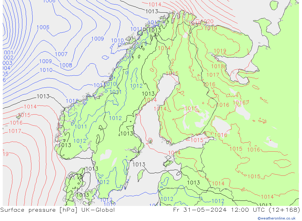 Surface pressure UK-Global Fr 31.05.2024 12 UTC