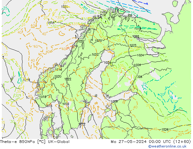 Theta-e 850hPa UK-Global  27.05.2024 00 UTC