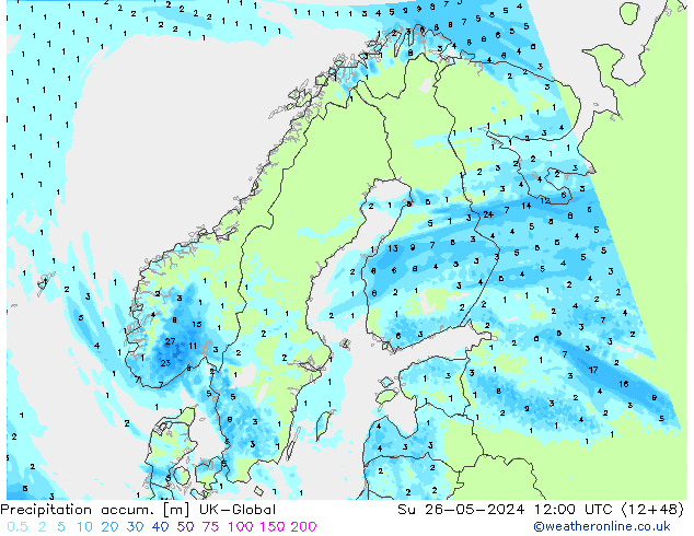 Precipitation accum. UK-Global Su 26.05.2024 12 UTC