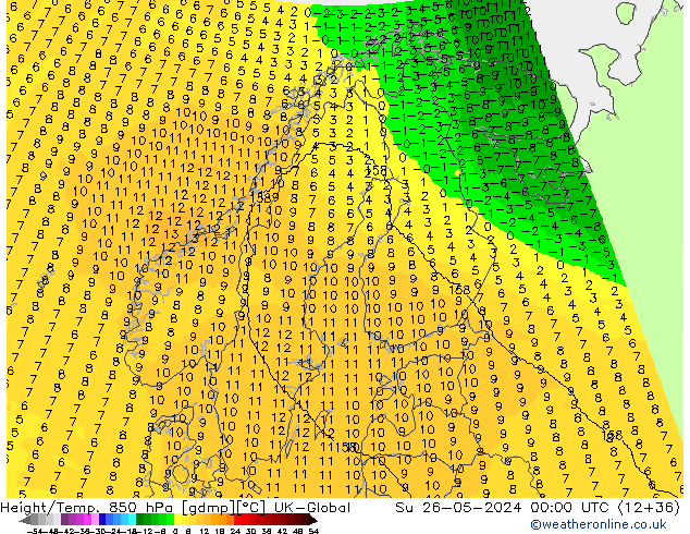 Height/Temp. 850 гПа UK-Global Вс 26.05.2024 00 UTC