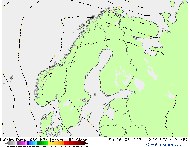 Height/Temp. 950 hPa UK-Global Dom 26.05.2024 12 UTC