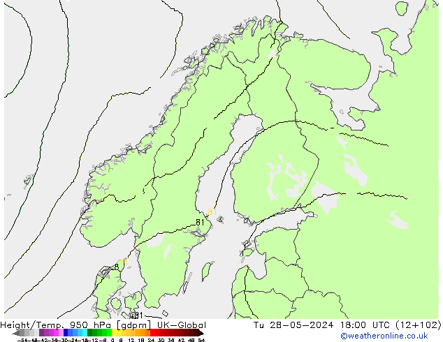 Geop./Temp. 950 hPa UK-Global mar 28.05.2024 18 UTC