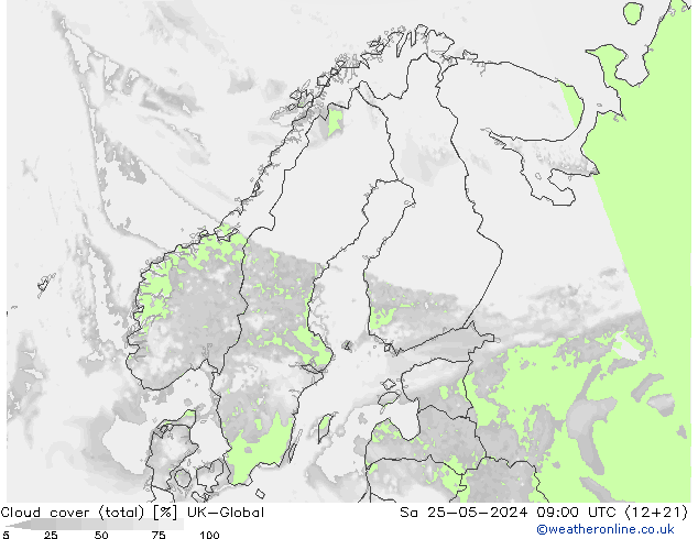 Nubes (total) UK-Global sáb 25.05.2024 09 UTC