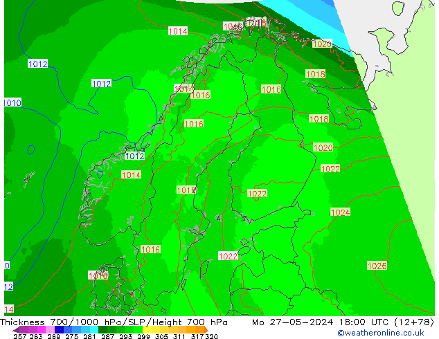 Thck 700-1000 hPa UK-Global lun 27.05.2024 18 UTC