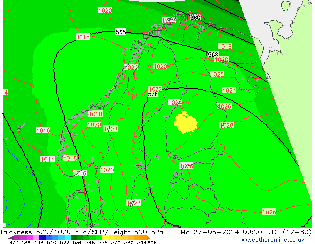 Dikte 500-1000hPa UK-Global ma 27.05.2024 00 UTC