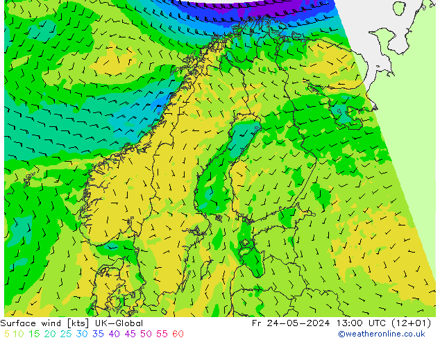 ветер 10 m UK-Global пт 24.05.2024 13 UTC