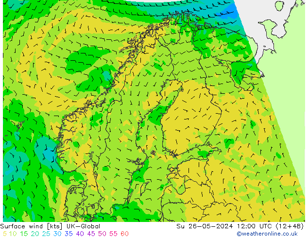 Vento 10 m UK-Global Dom 26.05.2024 12 UTC