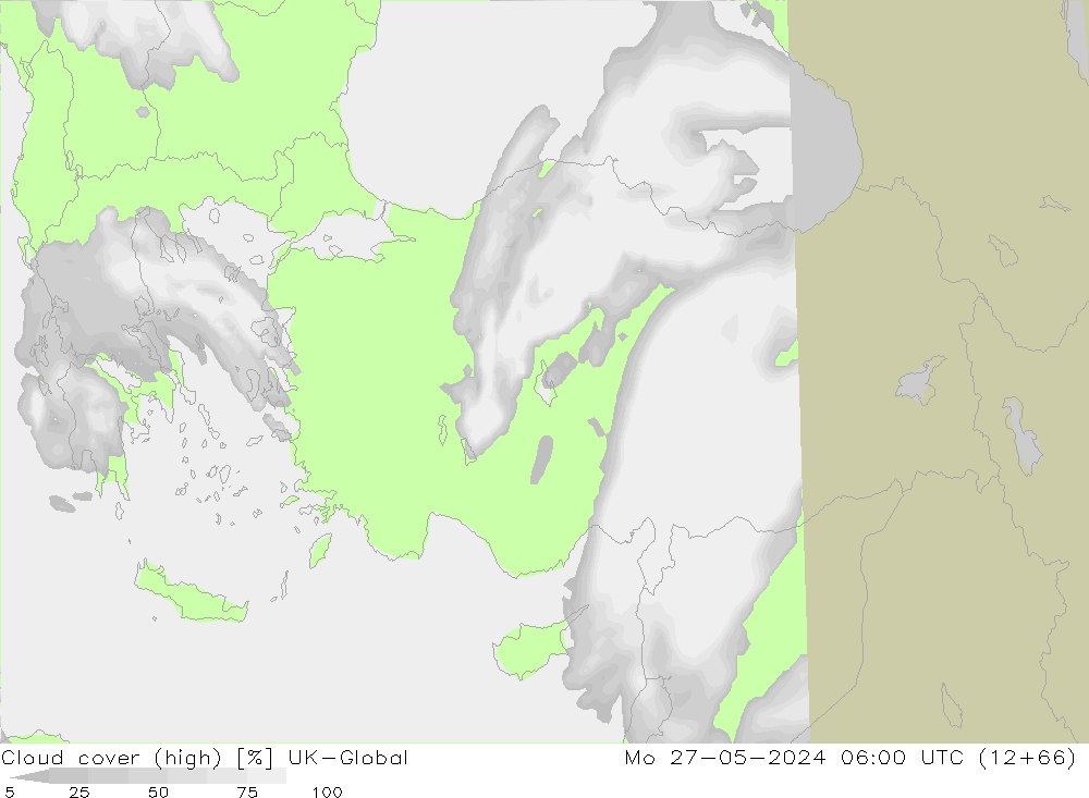 Cloud cover (high) UK-Global Mo 27.05.2024 06 UTC