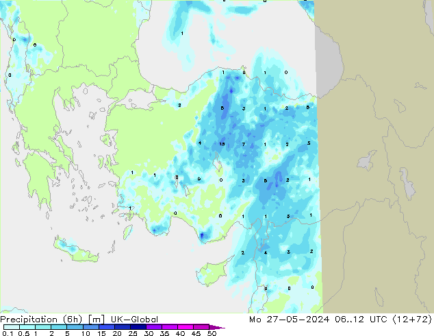 Precipitação (6h) UK-Global Seg 27.05.2024 12 UTC