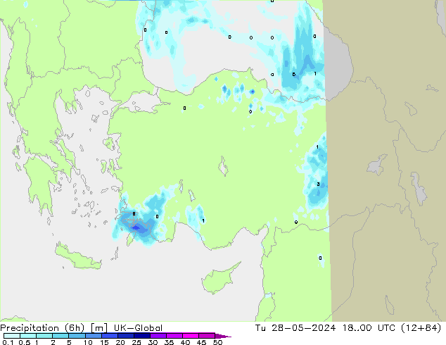 Precipitation (6h) UK-Global Tu 28.05.2024 00 UTC