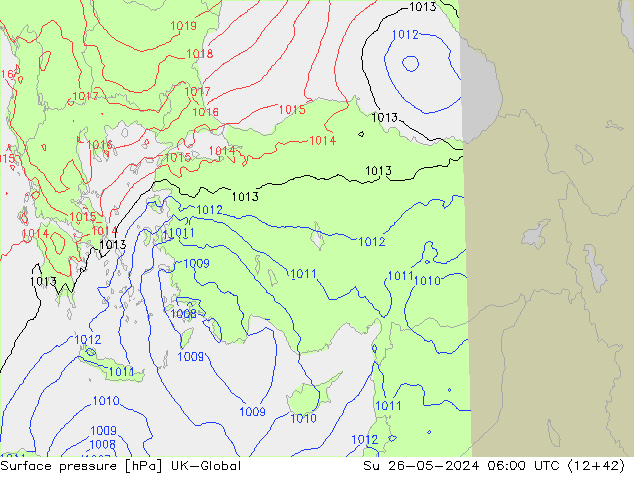 Presión superficial UK-Global dom 26.05.2024 06 UTC