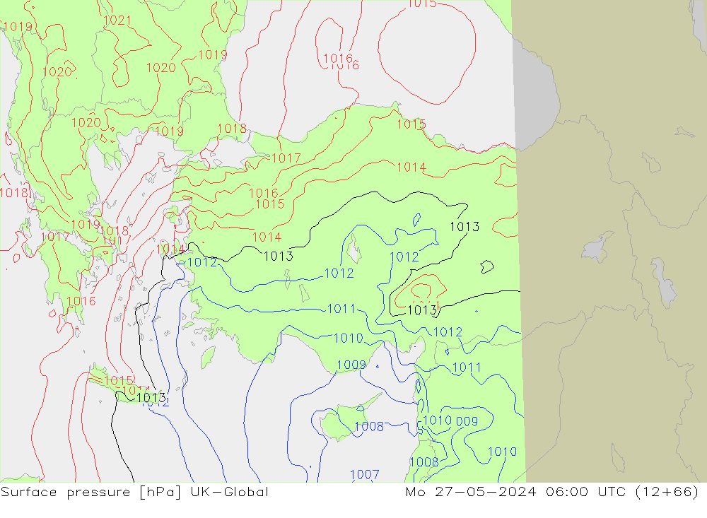 Atmosférický tlak UK-Global Po 27.05.2024 06 UTC