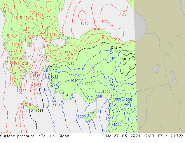 Surface pressure UK-Global Mo 27.05.2024 12 UTC