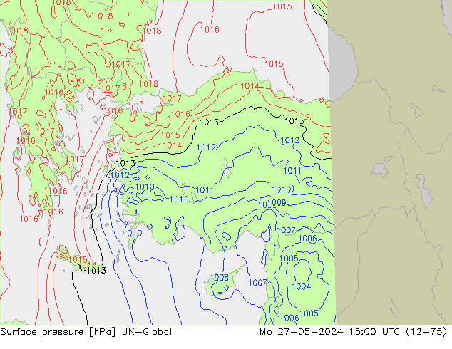 Surface pressure UK-Global Mo 27.05.2024 15 UTC