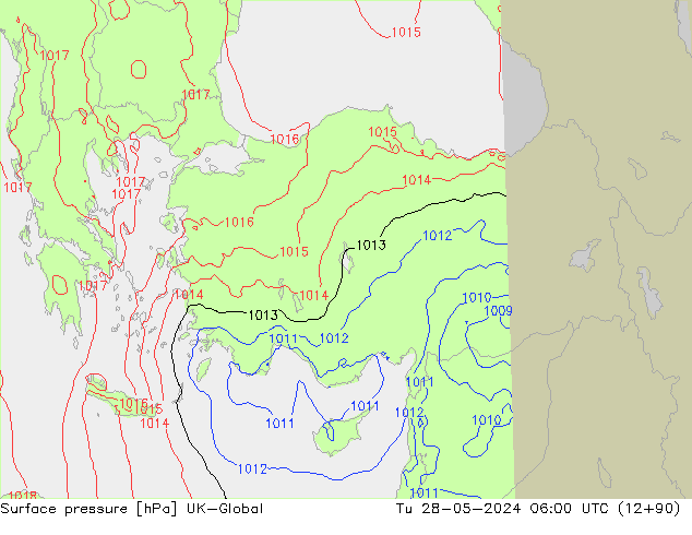 Surface pressure UK-Global Tu 28.05.2024 06 UTC