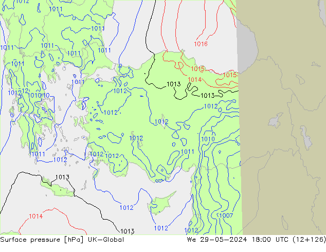 Atmosférický tlak UK-Global St 29.05.2024 18 UTC