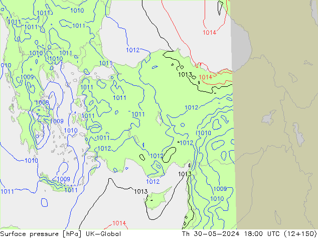 Surface pressure UK-Global Th 30.05.2024 18 UTC